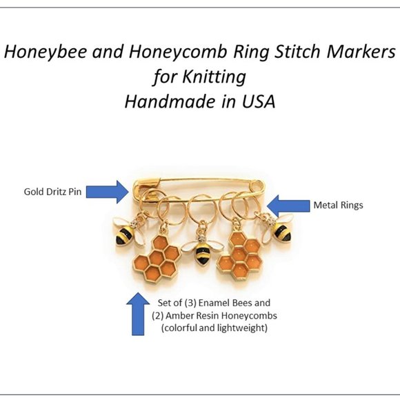 Bee Stitch Markers Knitting Metal Gold Rings Gifts for Knitters Accessories - Picture 2 of 4